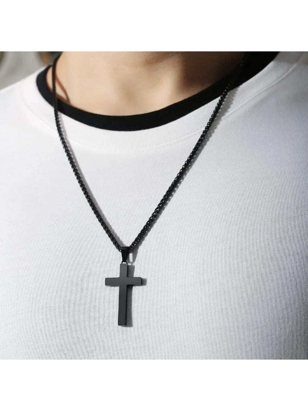 Stylish Stainless Steel Cross Necklace for Men & Boys - Adjustable 16-24
